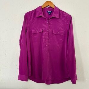 🦋 Old Navy Fuschia Purple Button Down Long Sleeve Blouse Medium Office